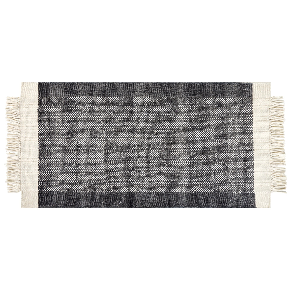 Tappeto in lana bianco sporco nero 80 x 150 cm fatto a mano con nappe moderne