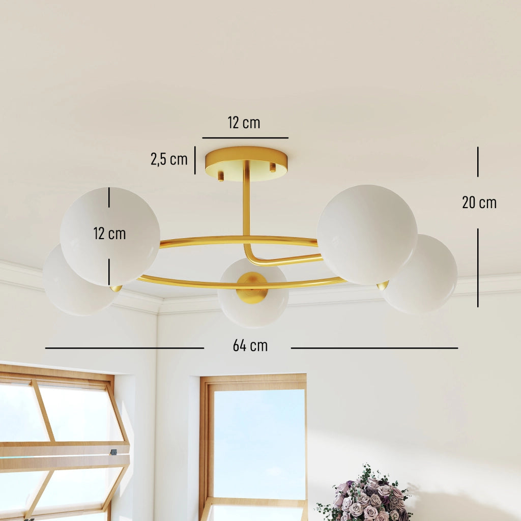 Lampadario a 5 luci ¨C Minimal ¨C dorato e bianco