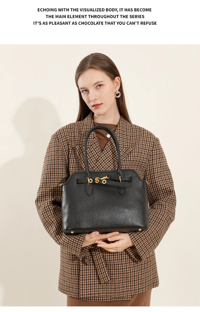 Borsa a mano da donna in vera pelle, borsa a tracolla, borsa tote, borsa a spalla, nera