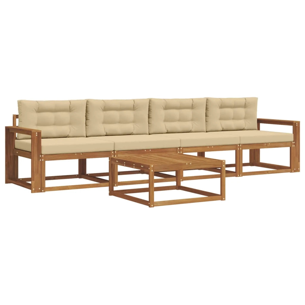 Set di divani da esterno con cuscino 5 pcs Naturale e Beige