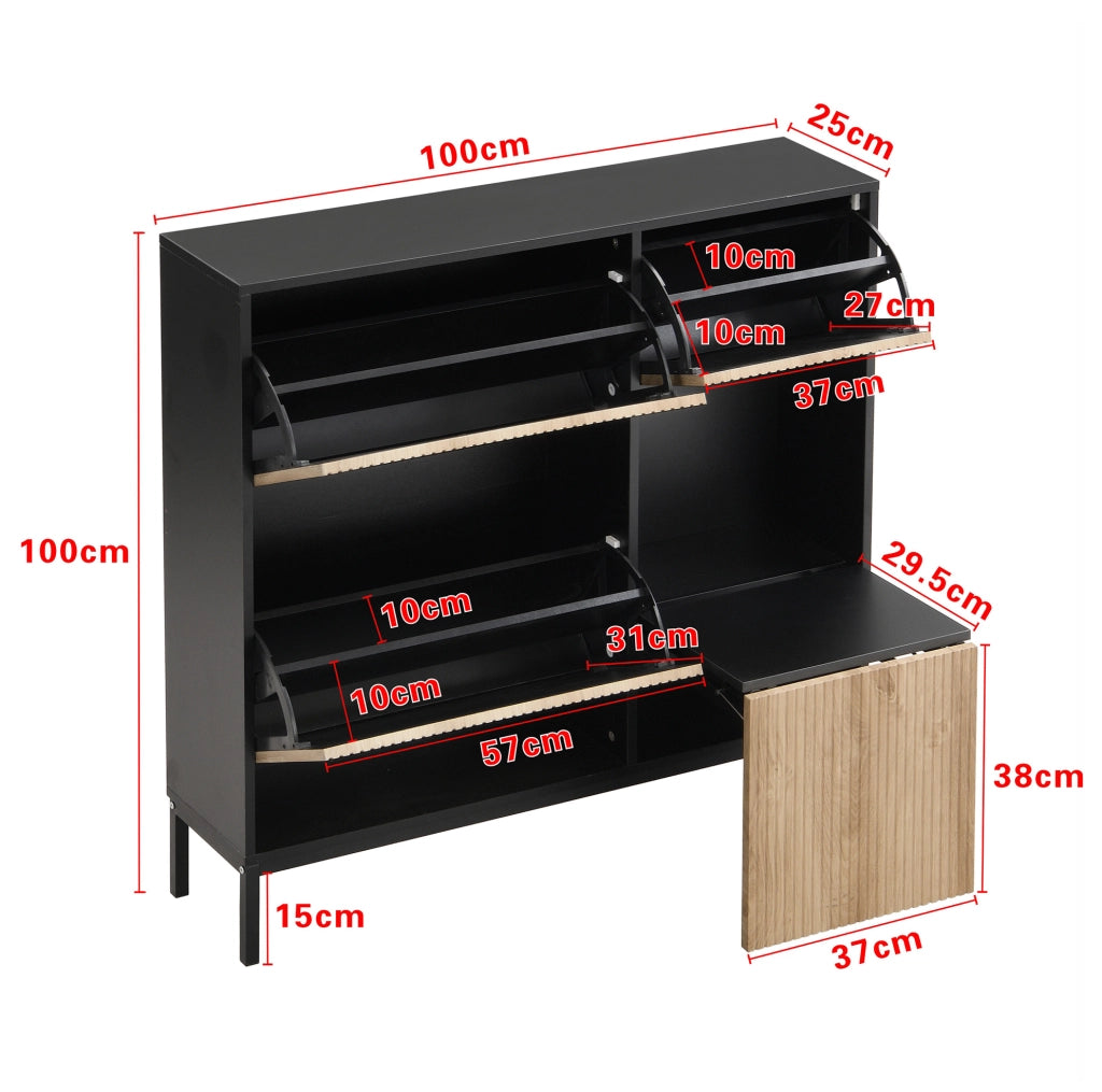 Scarpiera con panca estraibile; 100x100x25 cm; MDF; nero e naturale