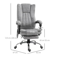 Sedia da Ufficio Massaggiante e Riscaldante ad Altezza Regolabile, Poltrona con Poggiapiedi, Sedia Ergonomica in Microfibra, 62x70x113-120 cm, Grigio
