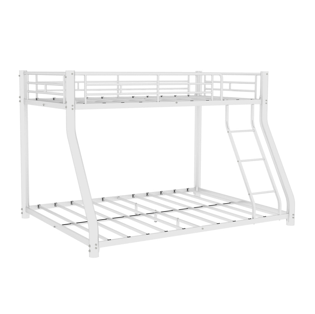 Letto a castello in ferro bianco 90x190 e 140x190 cm con scala e sponde