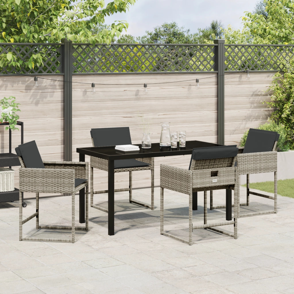 Set da Pranzo da Giardino a 5 Pezzi con Cuscini Grigio Chiaro in Rattan Polimerico