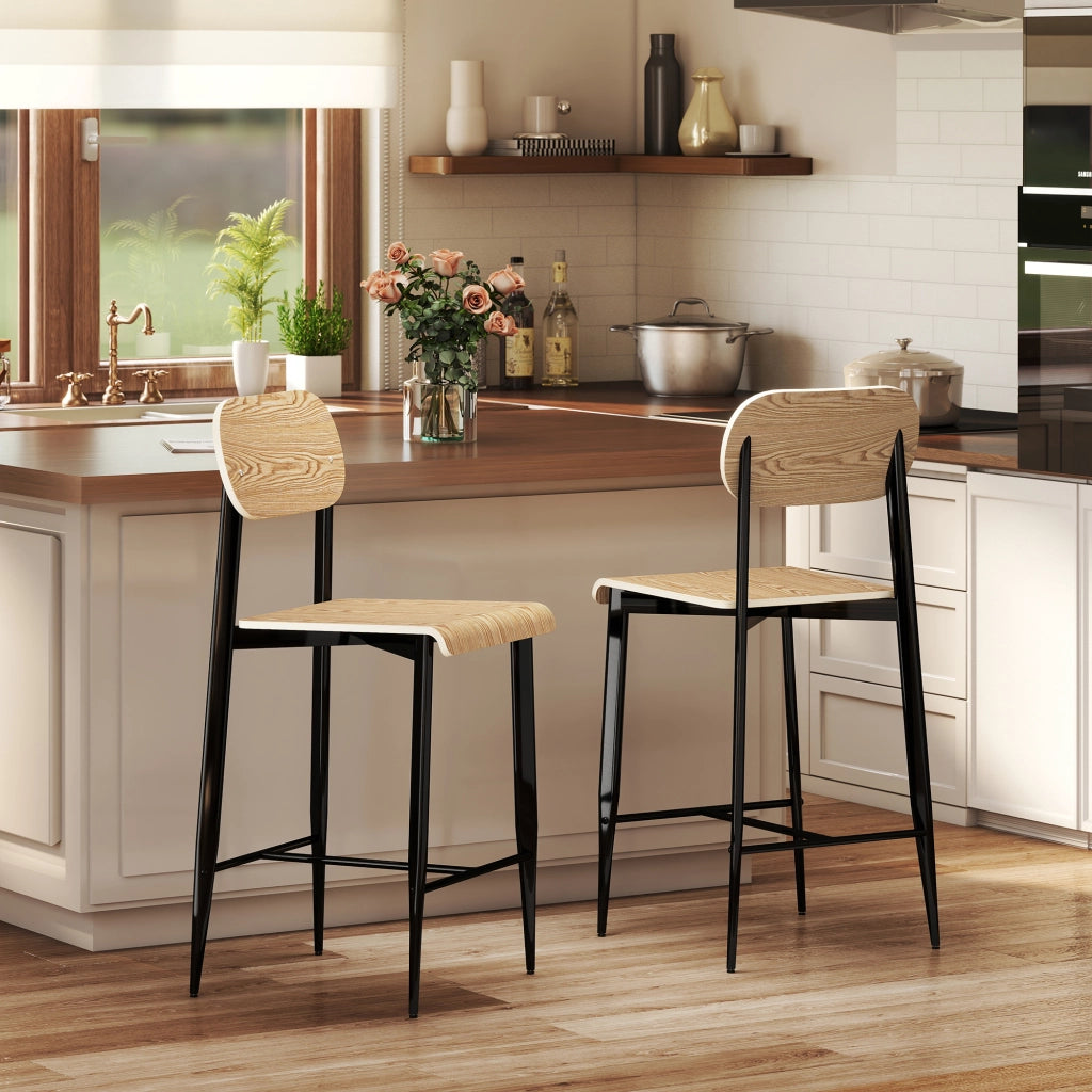 Set 2 Sedie da Bar con Schienale ¨C Zephmum ¨C Legno e Metallo, Colore Chiaro