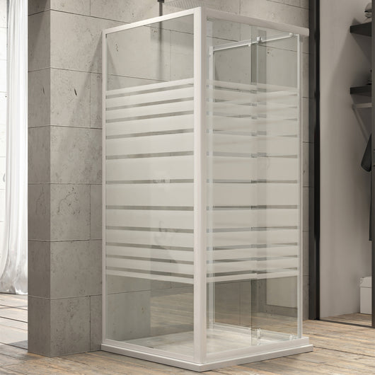 Ogomondo box cabina doccia corner 3 lati serigrafato 70x100x70 destro + piatto doccia acrilico