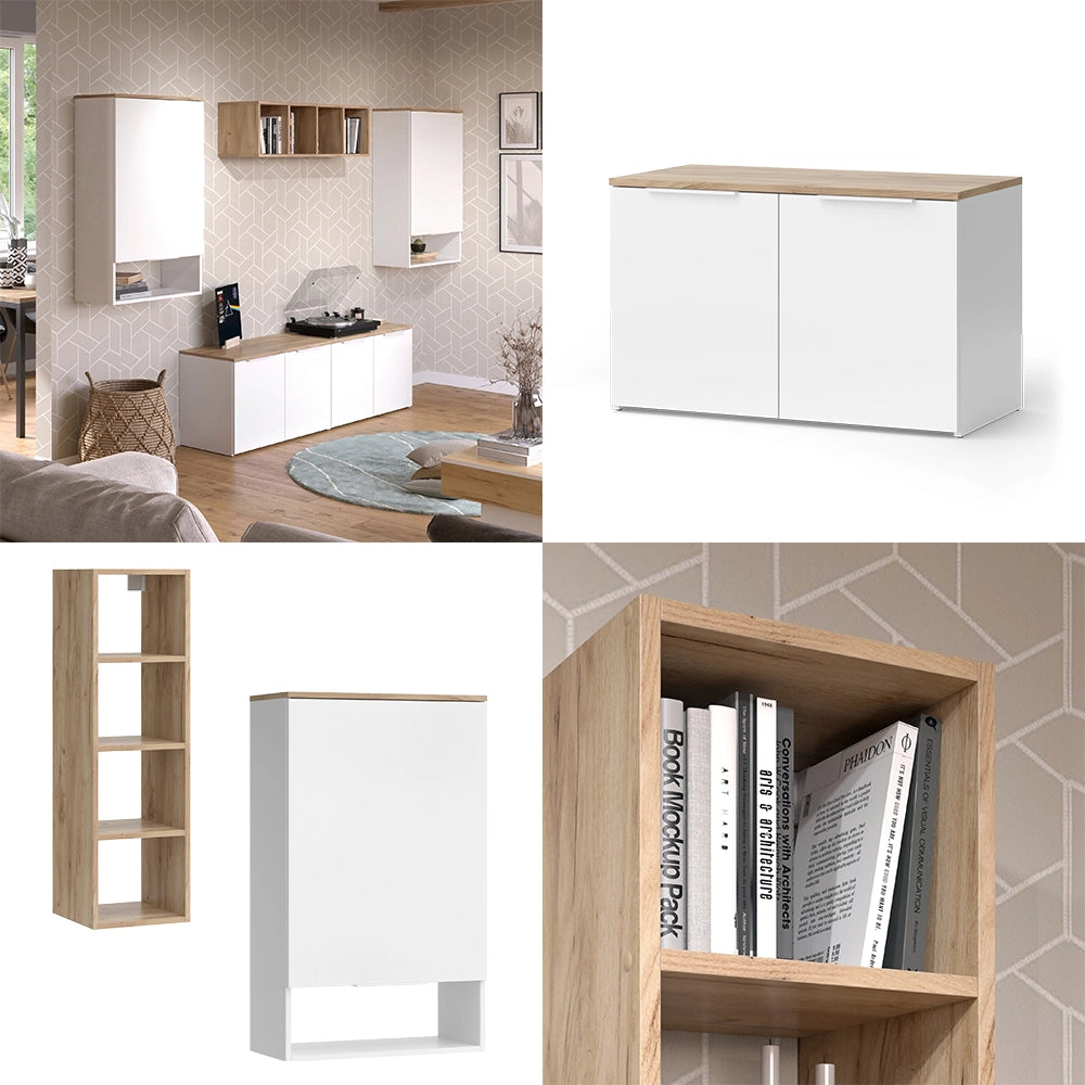 Vicco Parete attrezzata soggiorno Bianco/Sonoma 5 parti