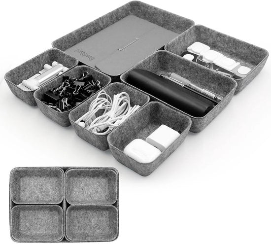 Set di organizzatori per cassetti 7 pezzi, sistema di organizzazione per cassetti, organizzatore per cassetti, 3 misure per organizzatore per cassetti, per ufficio, bagno, comodino, camera da letto (grigio scuro)