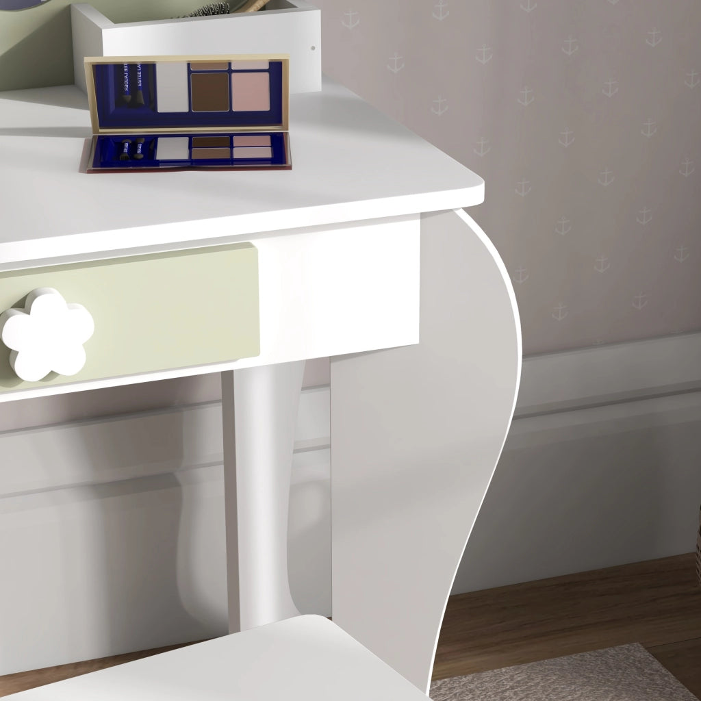 Set Toeletta per Bambina con Specchio e Sgabello ¨C Zephmum ¨C Legno Bianco con Cassetto