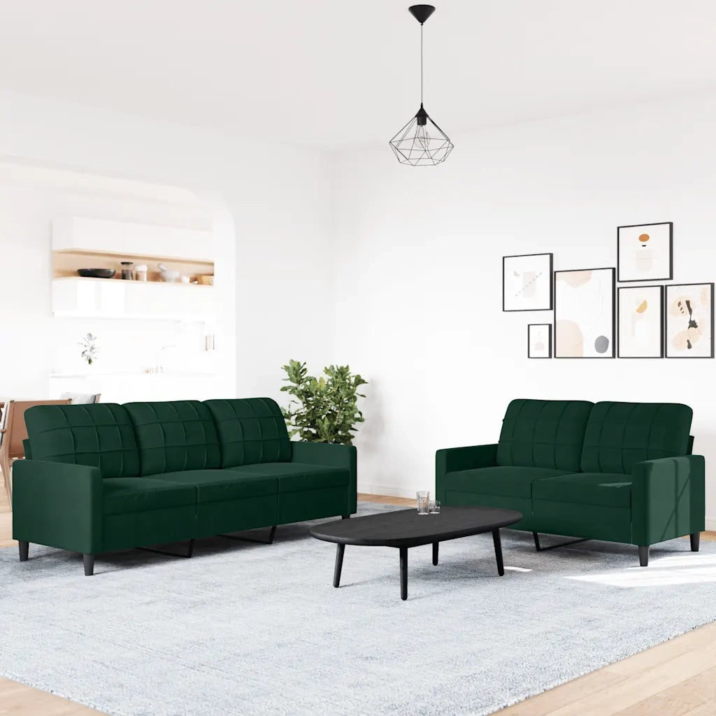 Set di Divani 2 pz con Cuscini Verde scuro in Velluto