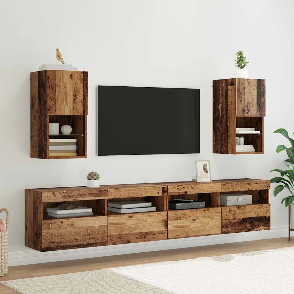 Mobile TV da Parete con LED Legno vecchio 30,5 x 30 x 60 cm