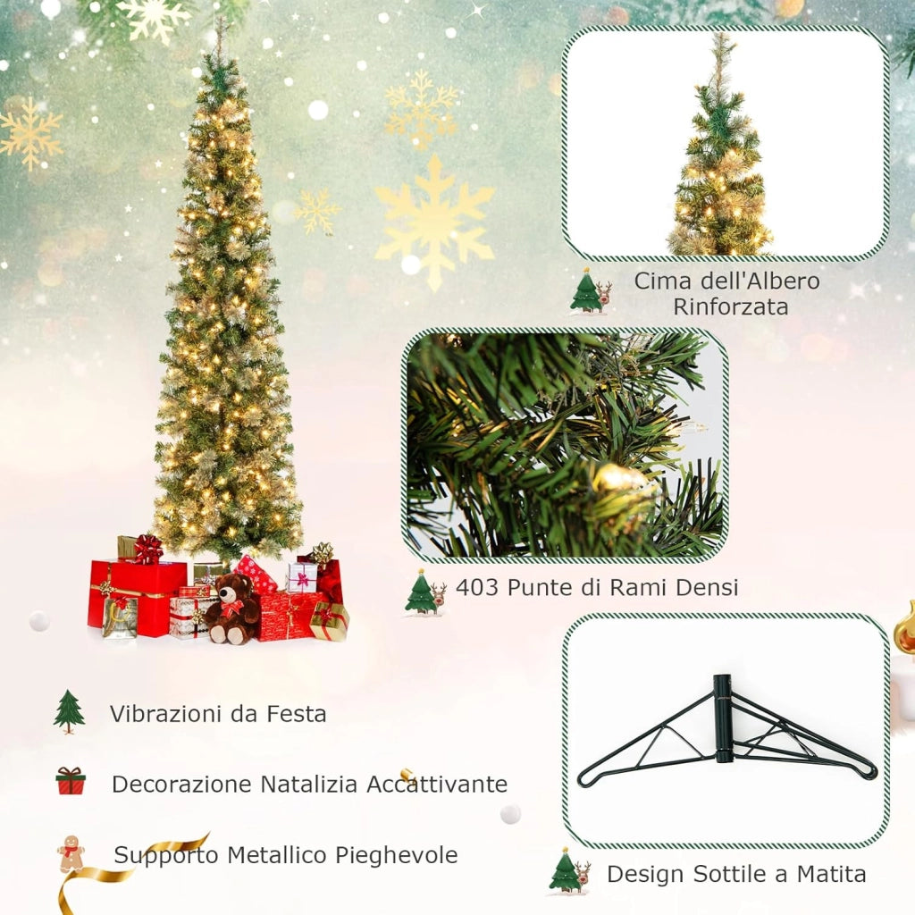 Albero di Natale Mezzo 210 CM, Albero di Natale Artificiale Metà con 150 Luci LED Incorporate, 403 Rami in PVC e Base Pieghevole in Metallo da Casa, Ufficio e Negozio