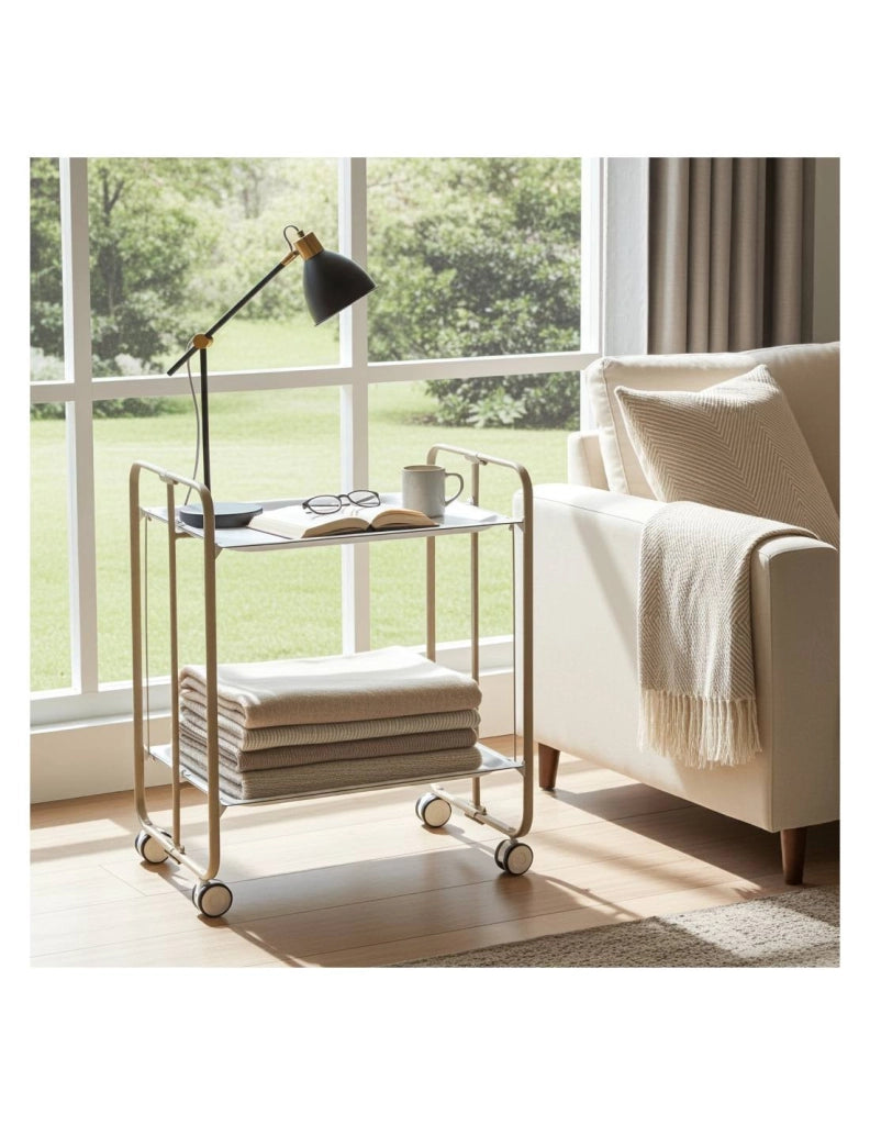 Carrello da cucina pieghevole sabbia con ruote BAUHAUS 2 ripiani