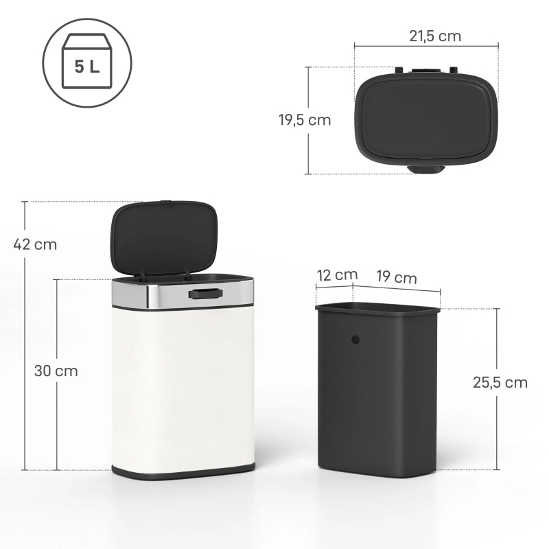 PATTUMIERA 5 L da appoggio o appendibile Acciaio inox Bianco crema