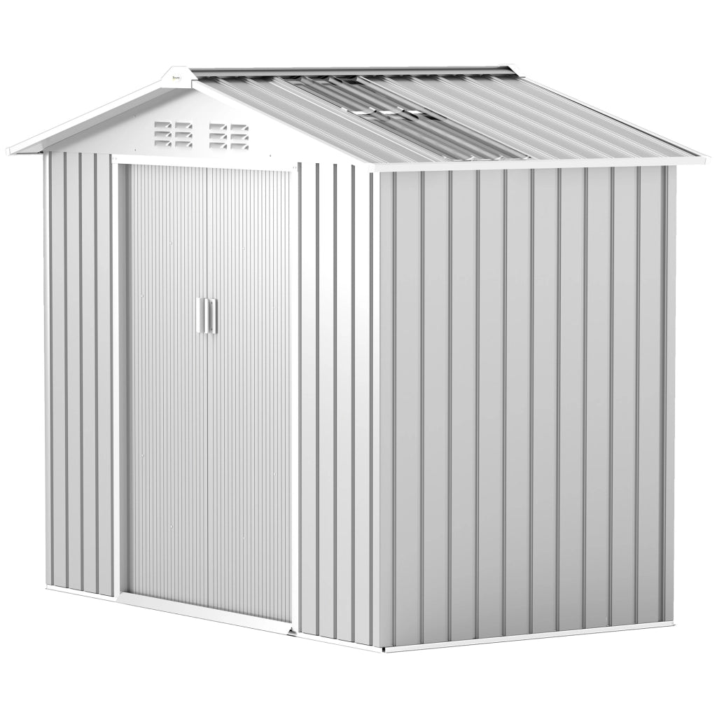 Casetta da Giardino ¨C zephmum ¨C Grigio Argento 213x130x185 cm con Porte Scorrevoli e Lucernario