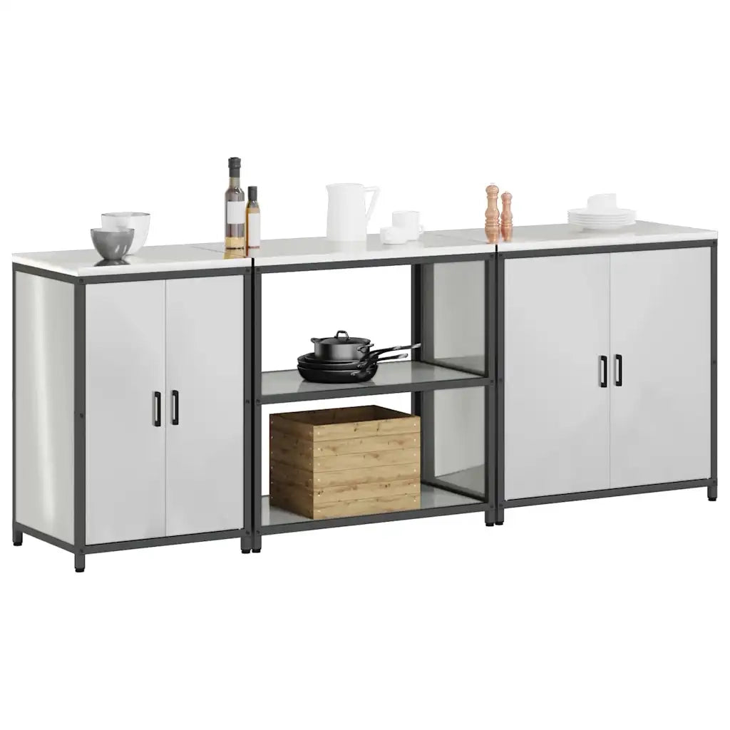 vidaXL Set di Stoccaggio per Cucina 3 pcs Argento 240 x 50 x 92 cm
