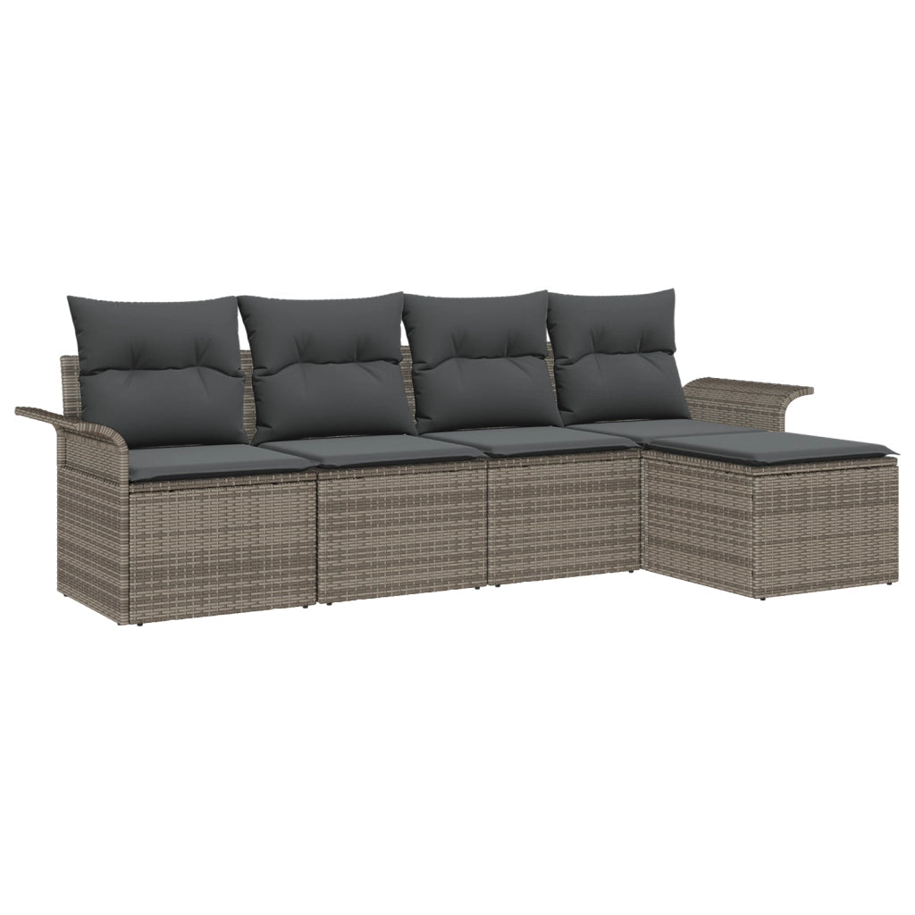 Set da giardino 5 pezzi con cuscini in polyrattan grigio