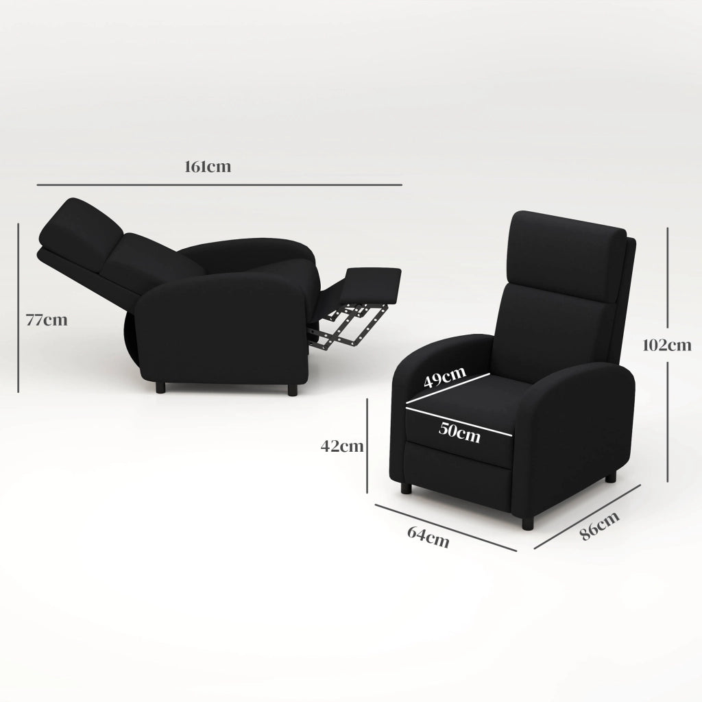 Poltrona Reclinabile Relax con Poggiapiedi in Tessuto ¨C Zephmum ¨C Nero