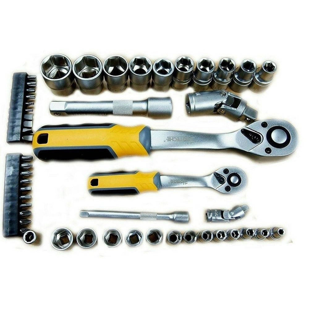 Trade Shop - Set Chiavi A Bussola Con Cricchetto Reversibile Prolunghe 50 Pezzi 1/4" 1/2" -