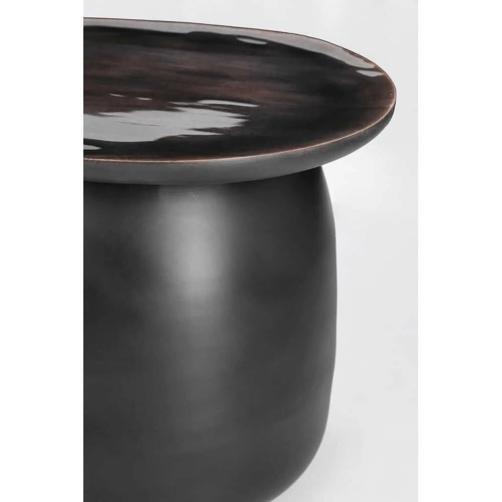 Tavolino rotondo in legno di mango smaltato con base in acciaio - HYBRID