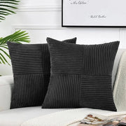Due coperte per cuscini decorativi per divano-letto, stile rustico-boho per la decorazione di casa, tessuto corduroy morbido con patchwork a quadri (55x55 cm) - nero