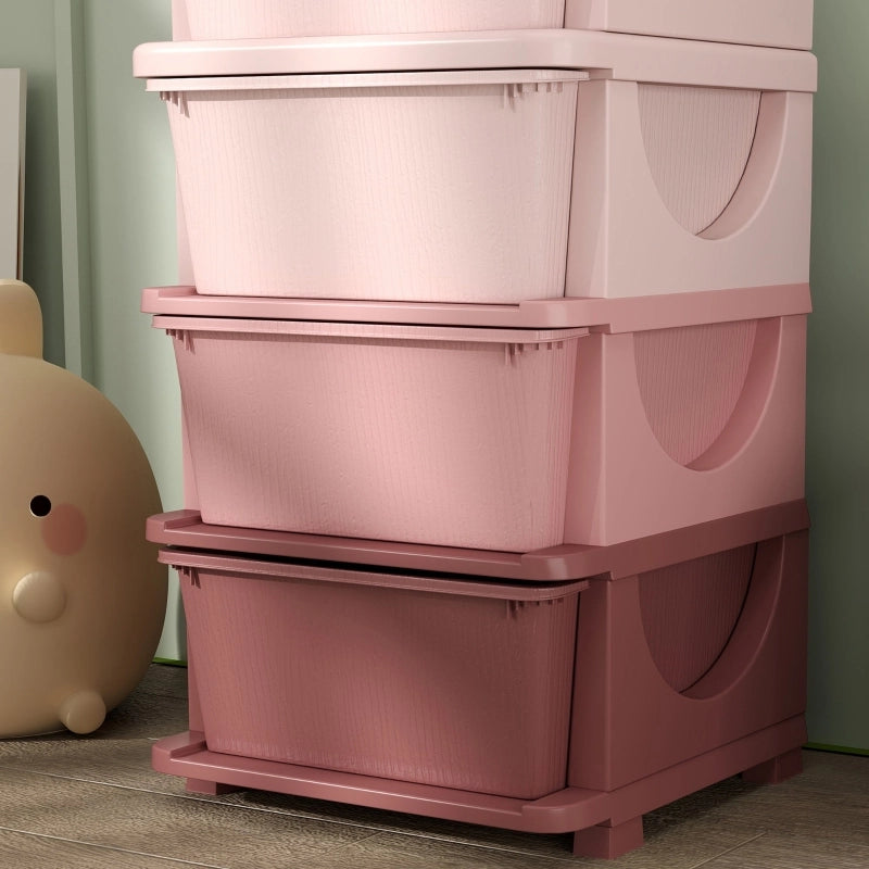 Scatola portaoggetti per bambini con 4 cassetti, seduta superiore e bordi arrotondati, 37 x 37 x 76 cm, rosa