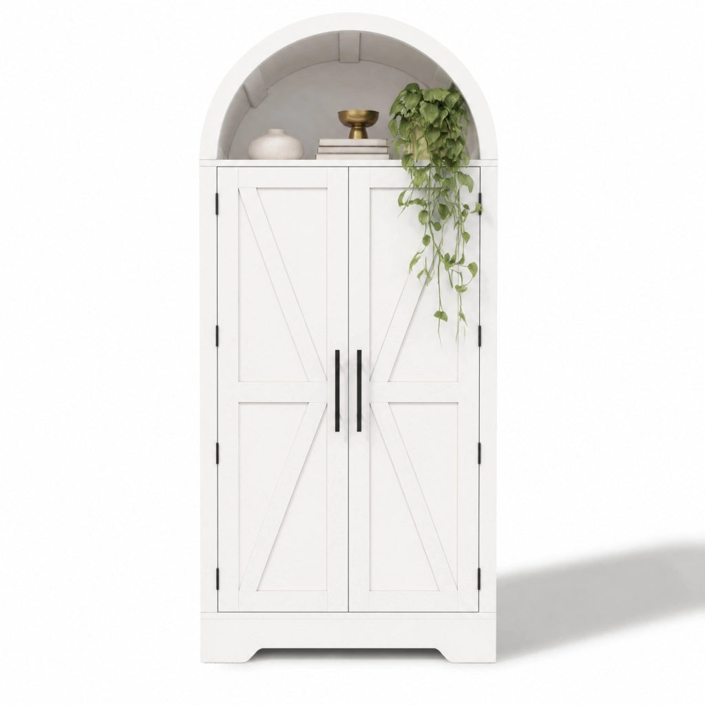 Armadio alto ad arco 75x35x170 cm in MDF bianco; con ripiani regolabili e vano aperto