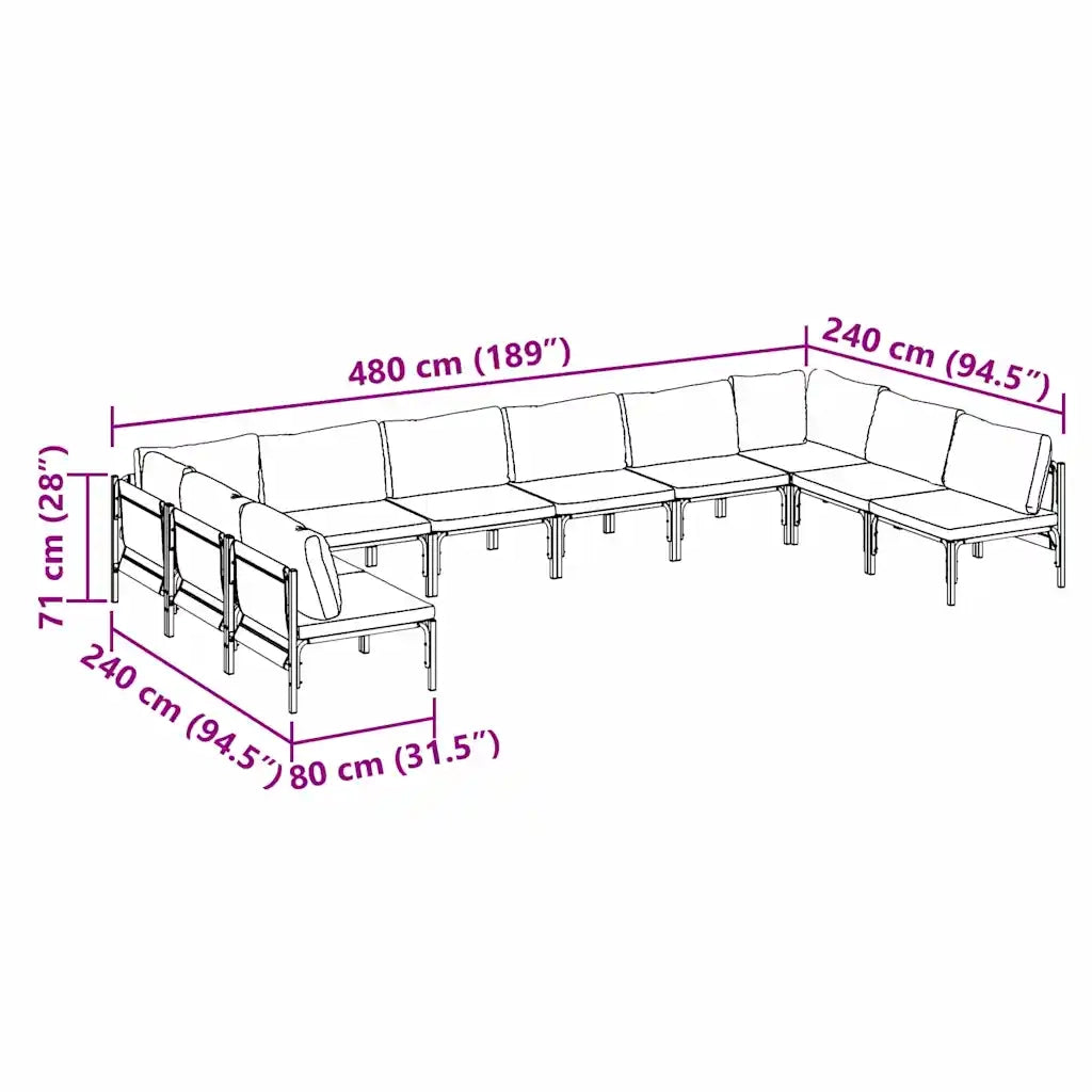 Set Divano da Giardino con cuscino 10 pcs Nero Acciaio 3379012