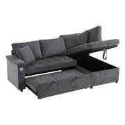 Divano angolare letto con contenitore e USB in chenille grigio scuro - 209 × 130 × 84 cm