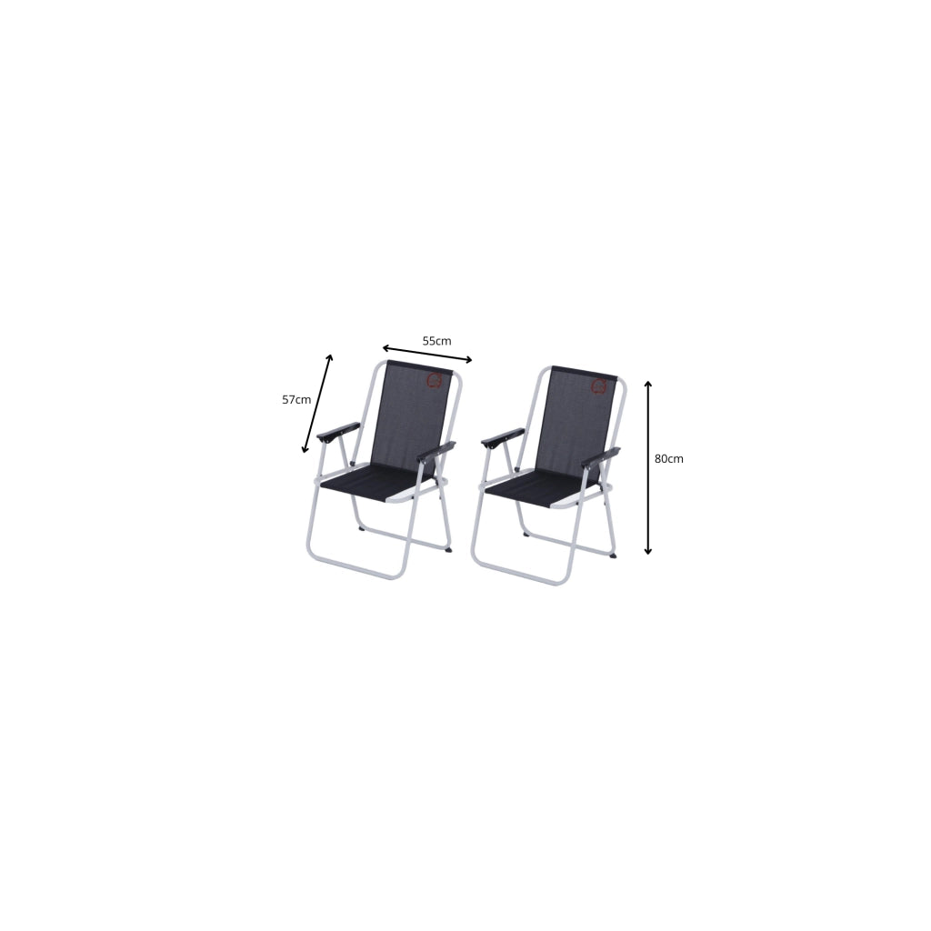Set di 2 poltroncine da campeggio pieghevoli Piccolo - O'Camp - Nero - Dimensioni: 57 x 55 x 80 cm