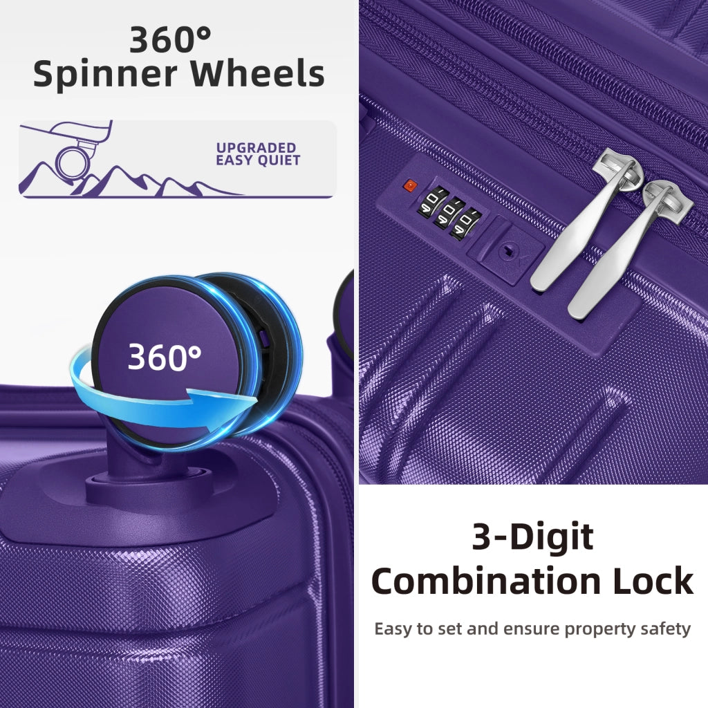 Set valigie rigide espandibile con lucchetto combinato e borsa weekender in ABS viola scuro