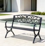 Panchina da giardino per 2 persone 127x60x85 cm in acciaio e ghisa; nera