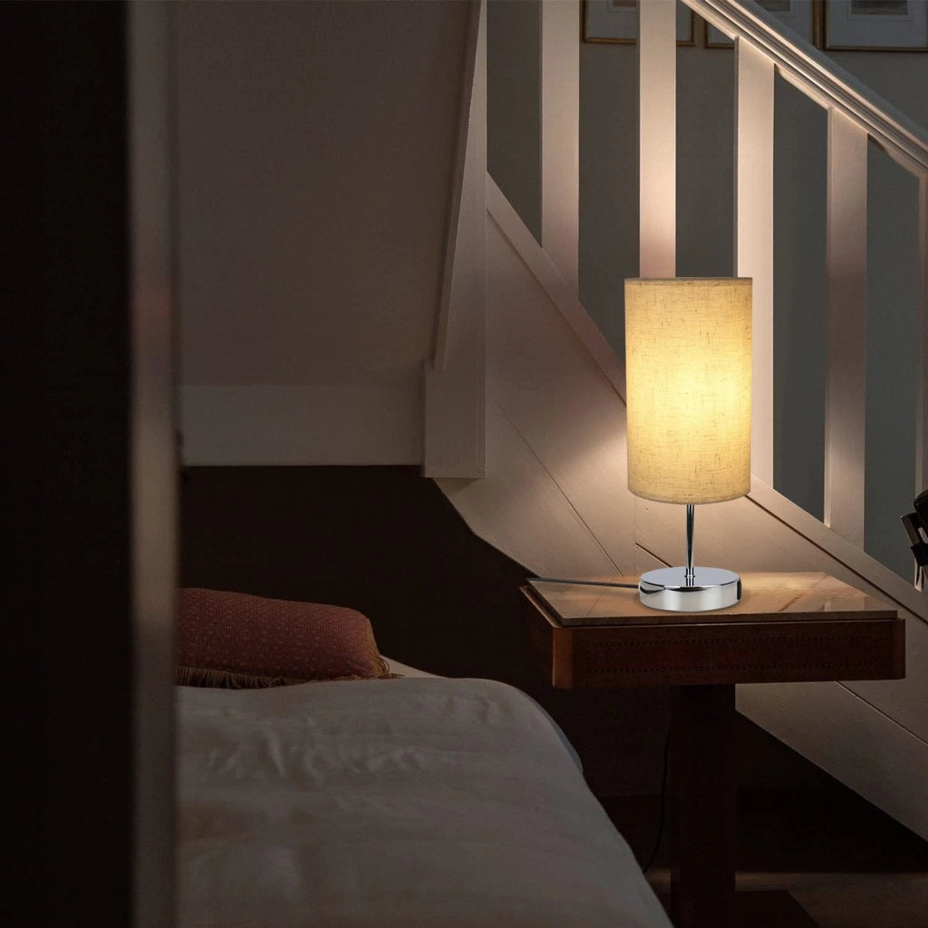 ZMH Lampada da tavolo touch dimmerabile USB ricarica paralume tessuto per comodino ufficio