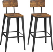 VASAGLE Sgabelli da Bar, Set da 2, Sgabelli Cucina, con Schienale, Struttura in Acciaio, Facile da Montare, Sgabelli Alti, Stile Industriale, Marrone Vintage e Nero LBC078B01