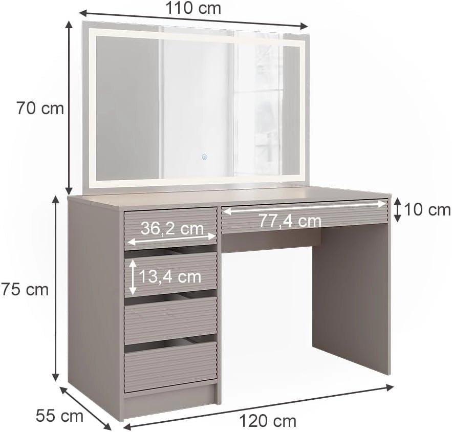 Vicco Tavolo da toilette Sherry, Cachemire, 120 cm con specchio a LED