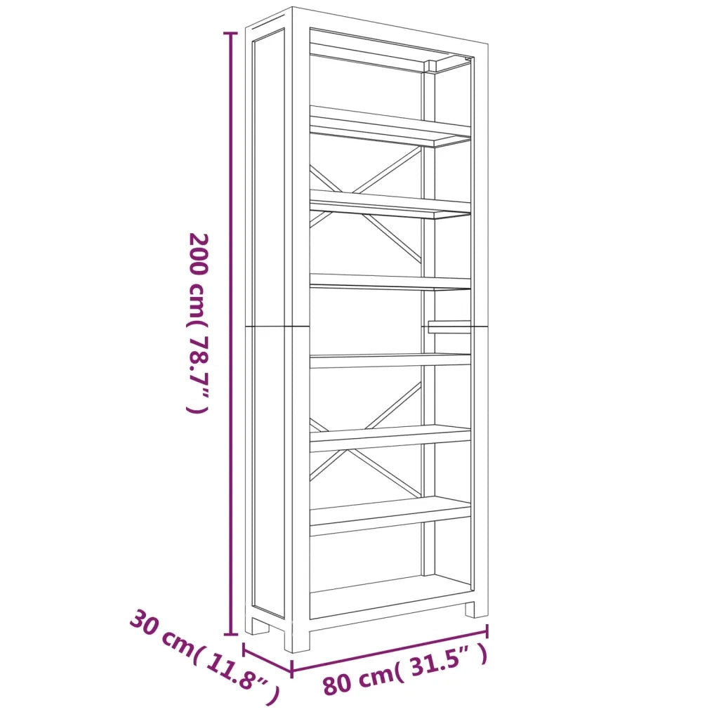 Libreria a 7 Ripiani 80x30x200 cm in Legno Massello di Acacia cod mxl 11891