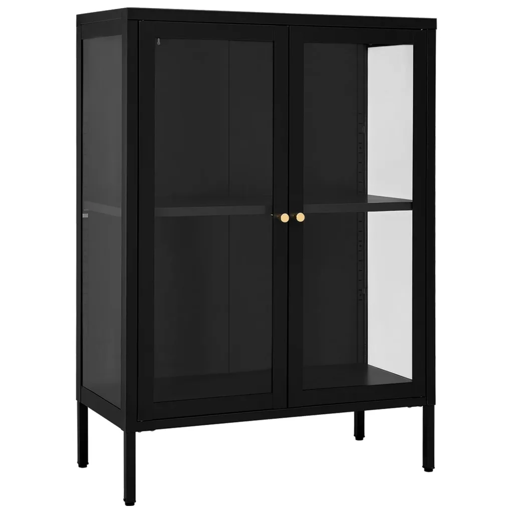 Credenza-Buffet-Armadio da cucina Nera 75x35x105 cm in Acciaio e Vetro
