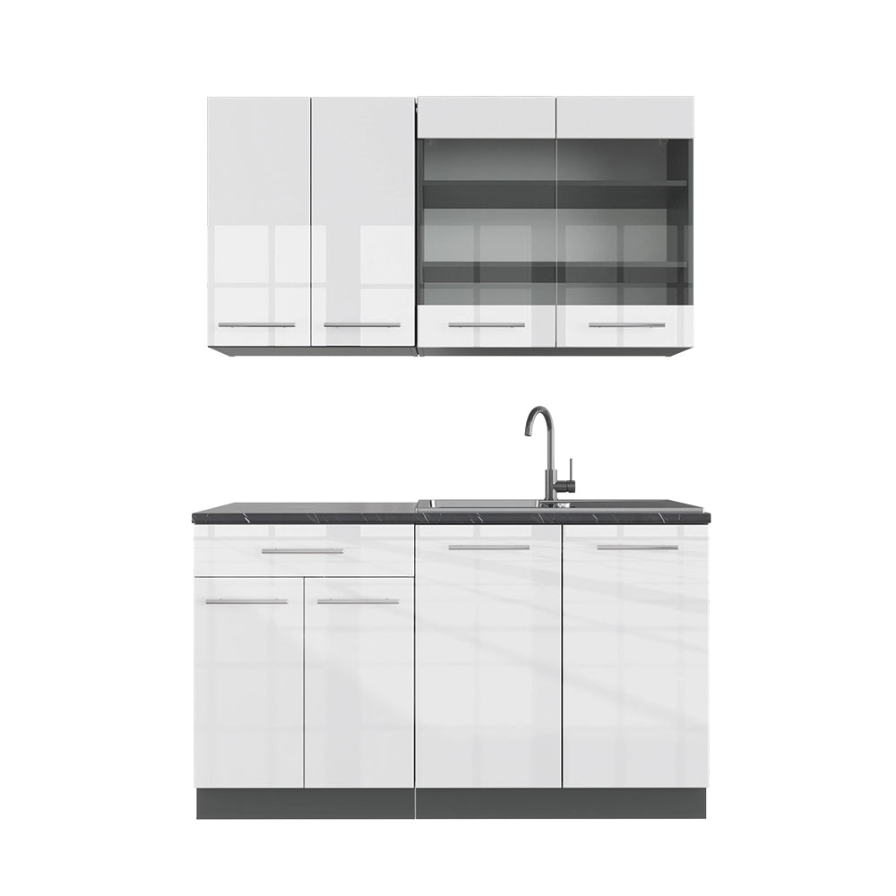 Cucina completa Fame-Line Bianco lucido/Antracite 140 cm, PL Antracite Vicco