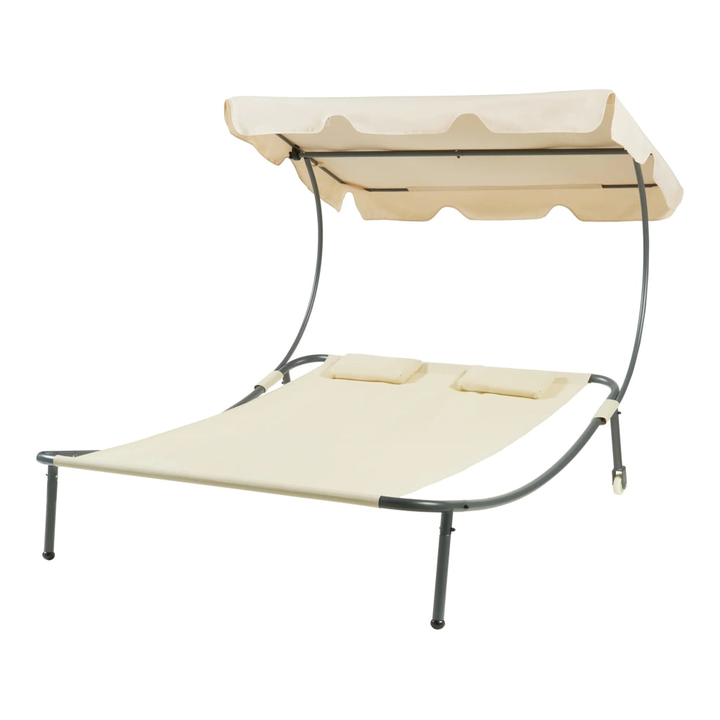 Chaise longue doppia con baldacchino in acciaio laccato poliestere beige 03_0009208