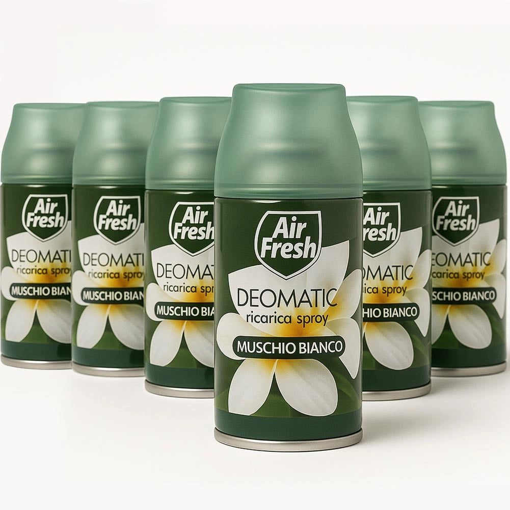 AIR FRESH Deomatic 6 x 250 ml Ricarica Spray Profumatore Ambiente Muschio Bianco