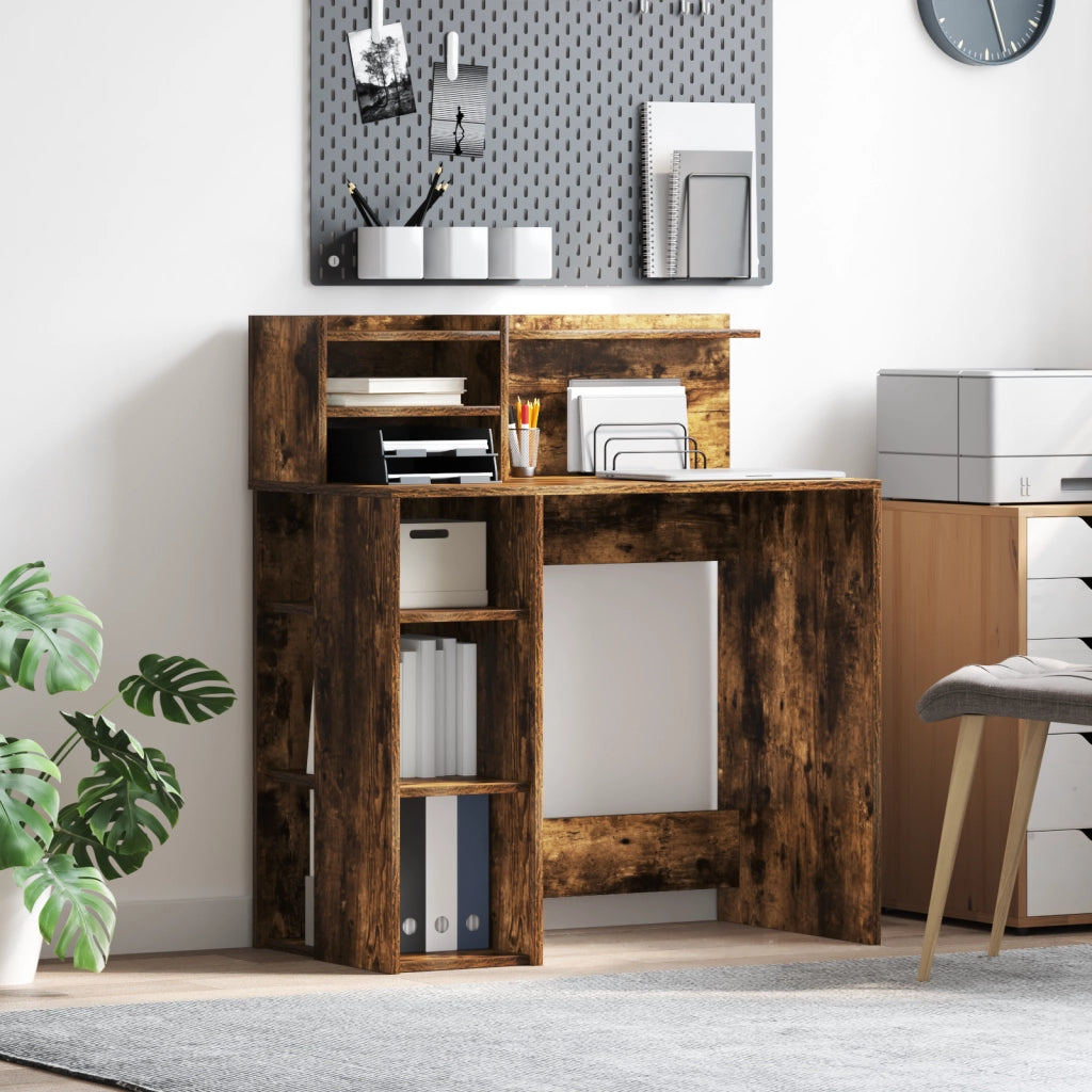 Scrivania con Storage in Rovere Affumicato 90x48x101.5 cm Legno Ingegnerizzato