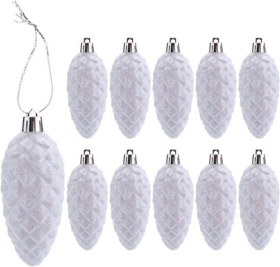 Decorazioni per albero di Natale glitterate bianche con ciliegie per decorazione di Natale - Set da 10 pezzi