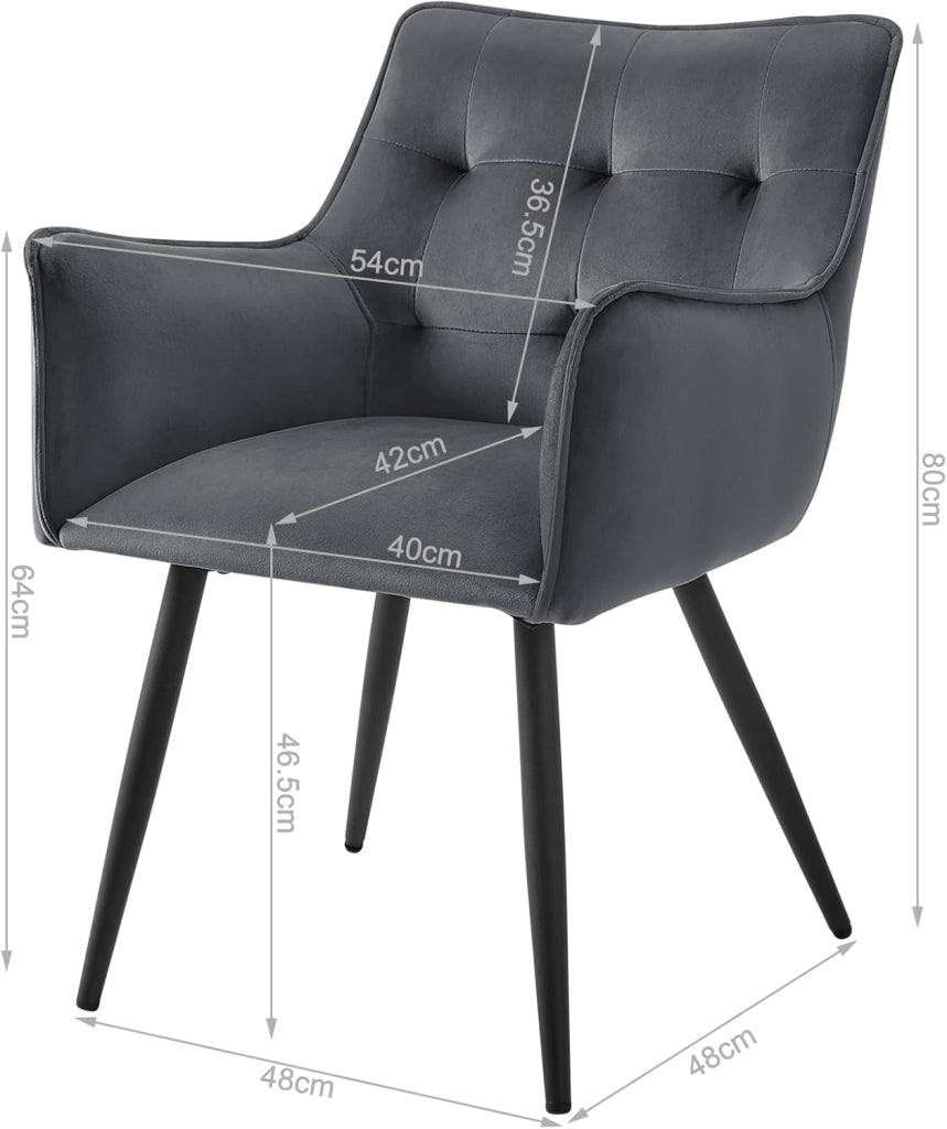 Set di 2 Sedie da Pranzo Moderne, Sedie da Cucina con Schienale e Braccioli, Poltroncine Imbottite con Gambe in Metallo, per Salotto, Ufficio e Cameretta, in Velluto, Crema, BH374cm-2