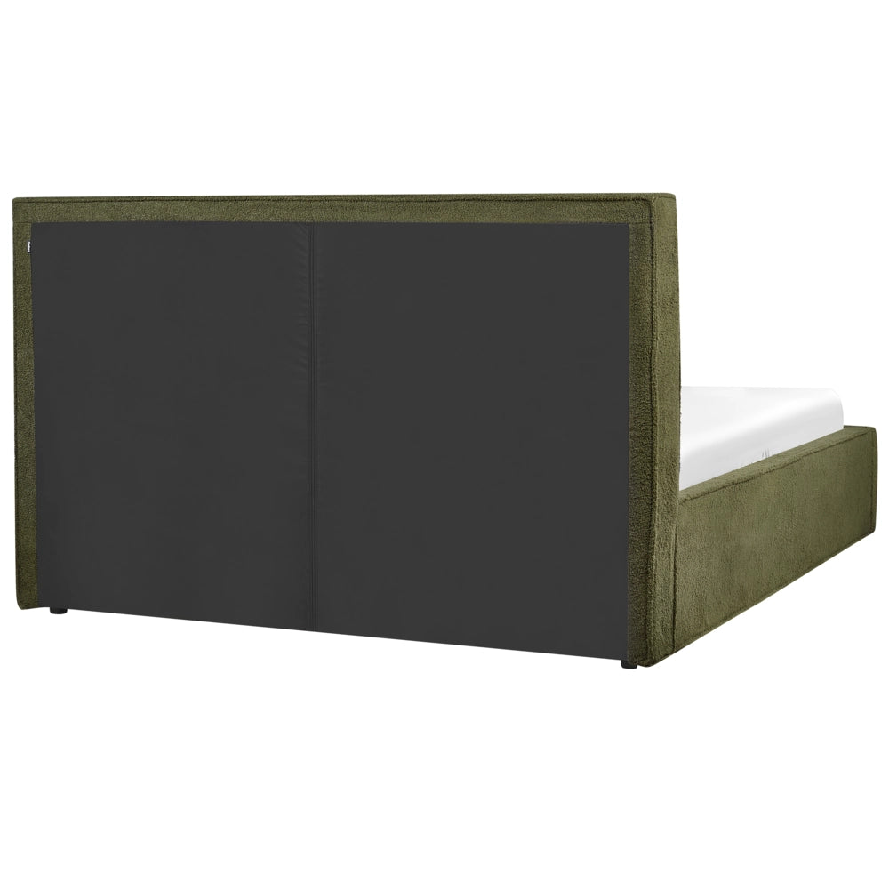 Letto king size 160 x 200 cm Verde Scuro Rivestimento in bouclé Ottomana di contenitore Telaio a doghe Camera da letto moderna contemporanea