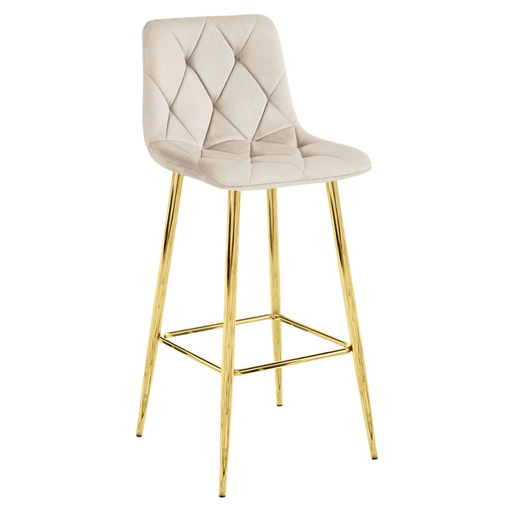 Sgabello da bar Valora KODA STOOL in velluto beige con gambe dorate per cucina x4