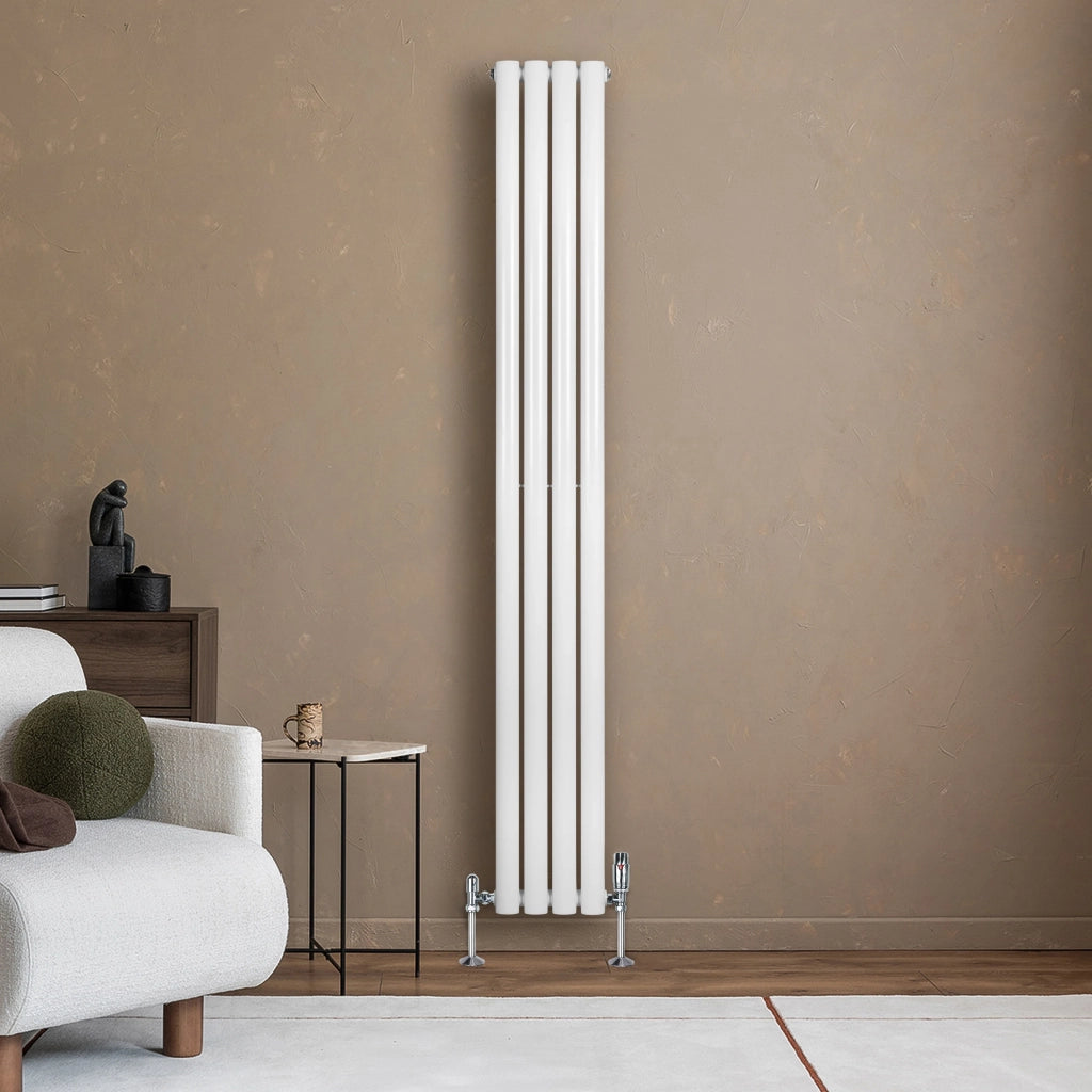 Radiatore Verticale  Ovale 1800x240mm Bianco con Valvole TRV