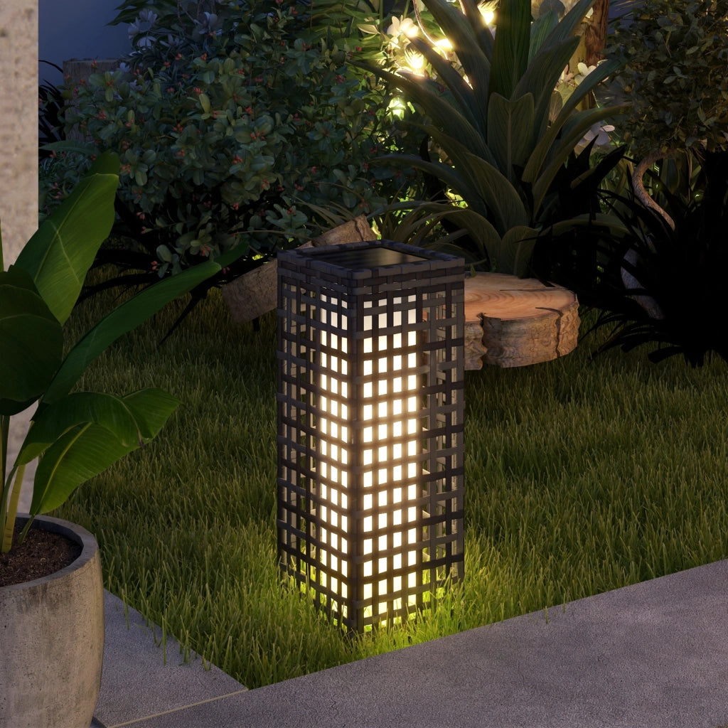 Lampada Da Esterno Solare Effetto Rattan 15,5 X 15,5 X 46 Cm Acciaio E Rattan Sintetico Grigio Per Giardino Con Accensione Automatica