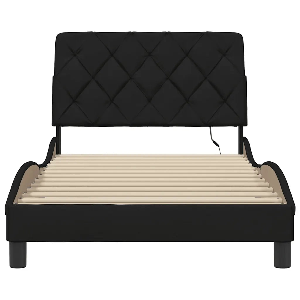 Giroletto con LED senza Materasso-Struttura Letto Nero 100x200 cm in Tessuto