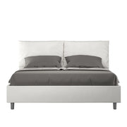 Letto Matrimoniale 160x200 cm con Rete e Contenitore con Alzata Comoda Imbottito in Similpelle Antea Bianco