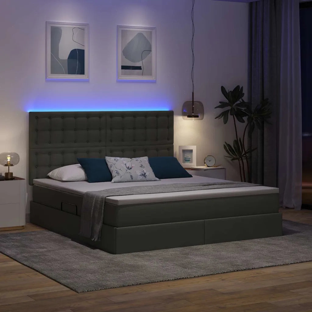 Letto con contenitore LED e materasso Grigio Scuro 180 x 200 cm